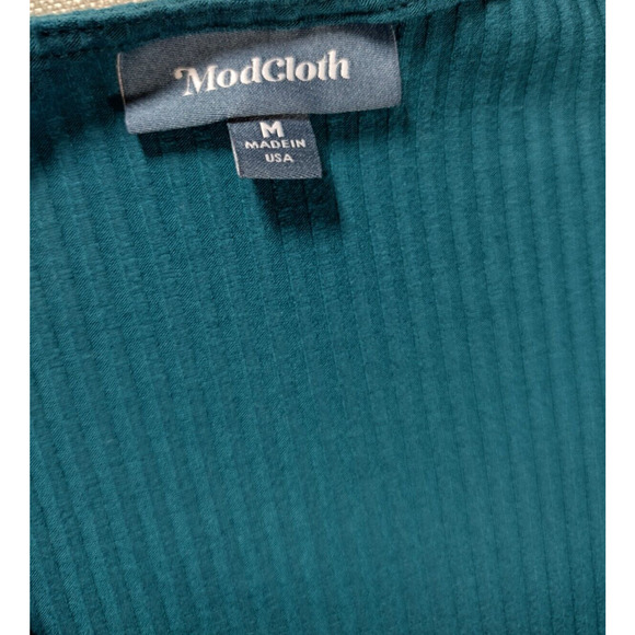 Modcloth Dress Womens Medium Teal Let's Keep It Short Ribbed Long Sleeve Mini - Picture 3 of 3